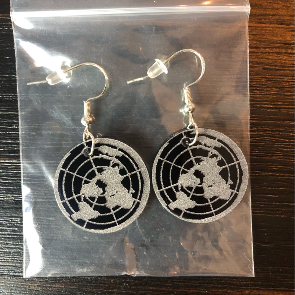 Flat Earth Acrylic Earrings -Black/silver